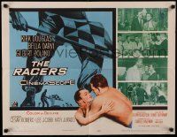 4c391 RACERS 1/2sh '55 barechested Kirk Douglas embraces sexy Bella Darvi, car racing art!