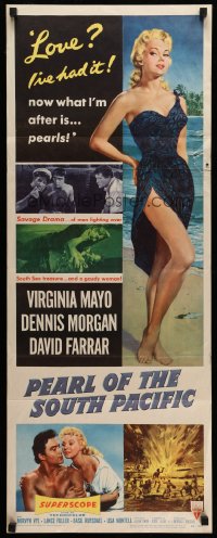 4c786 PEARL OF THE SOUTH PACIFIC insert '55 art of sexy Virginia Mayo in sarong & Dennis Morgan!