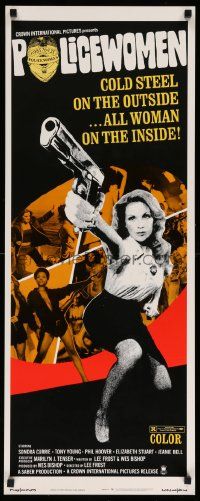 4c796 POLICEWOMEN insert '74 Sondra Currie is cold steel on the outside, all woman inside!