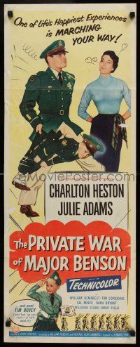 4c802 PRIVATE WAR OF MAJOR BENSON insert '55 art of Charlton Heston ordering around little kids!