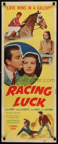 4c806 RACING LUCK insert '48 Gloria Henry, David Bruce, jockey Stanley Clements, horse racing!