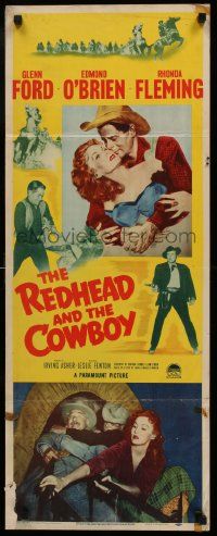 4c817 REDHEAD & THE COWBOY insert '51 romantic super close up of Glenn Ford & Rhonda Fleming!