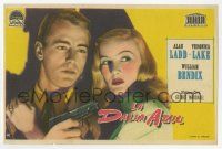 4s570 BLUE DAHLIA Spanish herald '49 close up art of Alan Ladd with gun & sexy Veronica Lake!