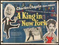 5f697 KING IN NEW YORK British quad '57 wacky Charlie Chaplin & sexy Dawn Addams, NY skyline!