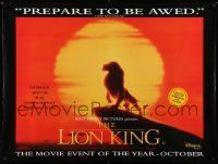 5f701 LION KING advance DS British quad '94 Walt Disney, Simba on Pride Rock, great sunset art!