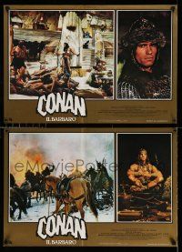 5f416 CONAN THE BARBARIAN set of 8 Italian 18x26 pbustas '82 Arnold Schwarzenegger, Bergman!