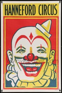 5t091 HANNEFORD CIRCUS 28x42 circus poster '60s 3-ring, great artwork of happy clown!