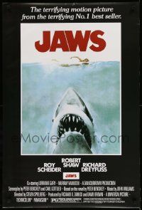 5t826 JAWS 24x36 commercial poster '90s Spielberg's classic man-eating shark attacking swimmer!