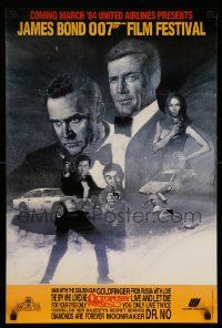 5t919 JAMES BOND 007 FILM FESTIVAL 18x27 video poster '84 art of Connery & Moore by Harrington!