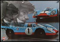 5t324 GULF PORSCHE 917 2-sided 24x34 Swiss advertising poster '70s Jo Siffert & schematic of racer!