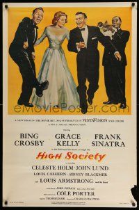 5t984 HIGH SOCIETY REPRO 27x41 special '70s Sinatra, Crosby, Grace Kelly & Louis Armstrong!