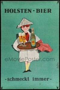 5t119 HOLSTEN BREWERY 31x47 German advertising poster '40s wonderful art of waitress carrying beer