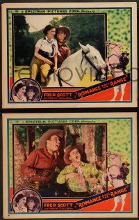 6c747 ROMANCE RIDES THE RANGE 4 LCs '36 cowboy Fred Scott, Marion Shilling, and Bob Kortman!