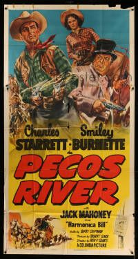 6f136 PECOS RIVER 3sh '51 great art of Charles Starrett & Smiley Burnette by Glen Cravath!