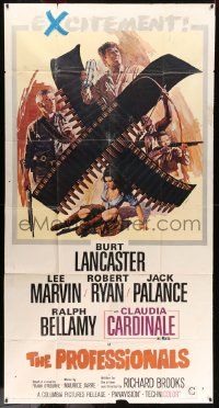 6f142 PROFESSIONALS 3sh '66 Terpning art of Burt Lancaster, Lee Marvin & Claudia Cardinale!