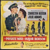 6f238 PRIVATE WAR OF MAJOR BENSON 6sh '55 art of Charlton Heston, Julie Adams & military cadets!