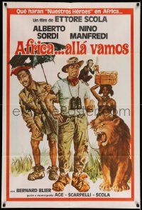 6f908 RIUSCIRANNO Argentinean '68 wacky different art of Sordi & Manfredi w/topless native & lion!