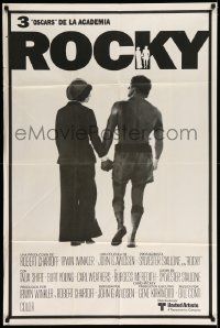 6f912 ROCKY Argentinean '77 Sylvester Stallone & Talia Shire holding hands, boxing classic!