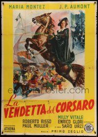 6f469 REVENGE OF THE PIRATES Italian 1p '51 Holzer art of Maria Montez on rearing horse!