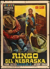 6f472 RINGO FROM NEBRASKA Italian 1p '66 spaghetti western art of cowboy shooting men in saloon!