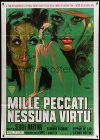 6f534 WAGES OF SIN Italian 1p '69 cool artwork of three sexy ladies by Giuliano Nistri!