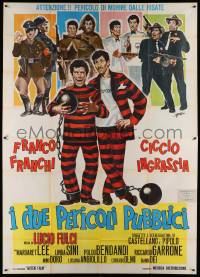 6f658 TWO PUBLIC ENEMIES Italian 2p '64 Symeoni art of Francio & Ciccio wearing ball & chain!