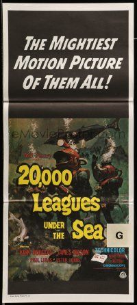 6k685 20,000 LEAGUES UNDER THE SEA Aust daybill R70s art of Jules Verne's deep sea divers!