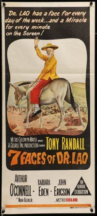 6k687 7 FACES OF DR. LAO Aust daybill '64 different art of Asian Tony Randall on donkey!