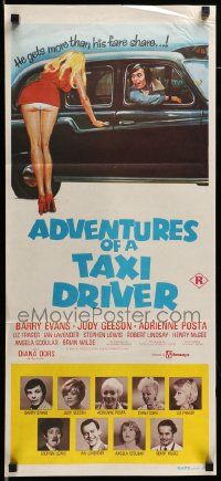 6k690 ADVENTURES OF A TAXI DRIVER Aust daybill '76 Barry Evans, Judy Geeson, sexy wacky artwork!