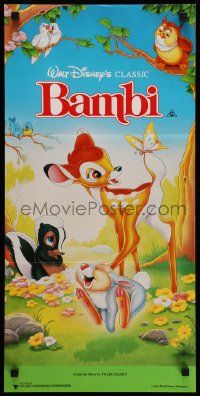 6k712 BAMBI Aust daybill R91 Walt Disney cartoon deer classic, great art with Thumper & Flower!