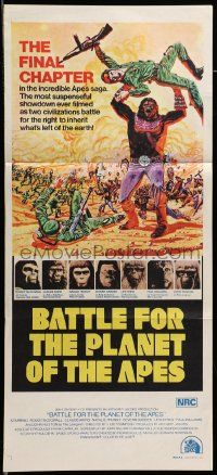 6k714 BATTLE FOR THE PLANET OF THE APES Aust daybill '73 artwork of war between apes & humans!