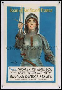 6t082 WOMEN OF AMERICA SAVE YOUR COUNTRY linen 20x30 WWI poster '18 Joan of Arc by Haskell Coffin!