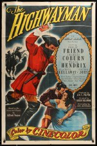 6y330 HIGHWAYMAN 1sh '51 Philip Friend, Wanda Hendrix, great swashbuckler art!