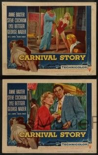 6z653 CARNIVAL STORY 6 LCs '54 art of Anne Baxter & Steve Cochran, we're both bad, baby!