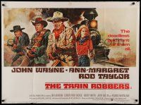 7b482 TRAIN ROBBERS British quad '73 different art of John Wayne & sexy Ann-Margret by Casaro!