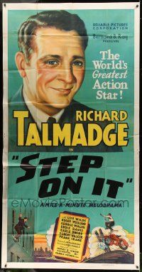 7f454 RICHARD TALMADGE 3sh '30s great c/u art & the action star doing two stunts, Step On It!