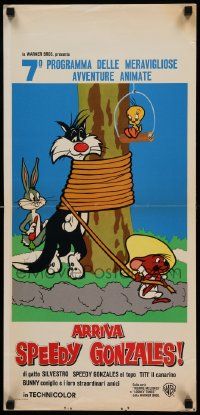 7m336 ARRIVA SPEEDY GONZALES Italian locandina '64 he ties up Sylvester as Bugs & Tweety watch!