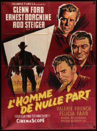 7y468 JUBAL French 1p '56 different art of cowboys Glenn Ford, Ernest Borgnine & Rod Steiger!