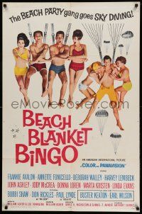 7z097 BEACH BLANKET BINGO 1sh '65 Frankie Avalon, Annette Funicello & the gang go sky diving!