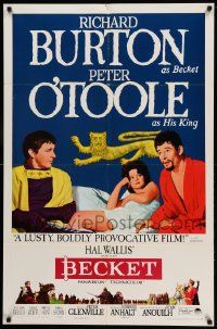 7z104 BECKET style B 1sh '64 Richard Burton in title role, Peter O'Toole, sexy Veronique Vendell!