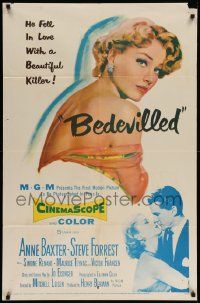 7z107 BEDEVILLED 1sh '55 Steve Forrest fell in love with beautiful blue-eyed killer Anne Baxter!