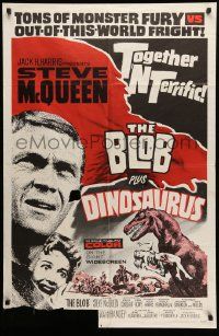 7z128 BLOB/DINOSAURUS 1sh '64 great close up of Steve McQueen, plus art of T-Rex w/girl!