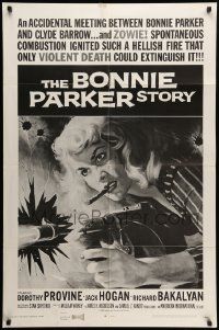 7z143 BONNIE PARKER STORY 1sh R68 great art of the cigar-smoking hellcat of the roaring '30s!