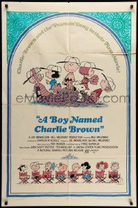 7z149 BOY NAMED CHARLIE BROWN 1sh '70 baseball art of Snoopy & the Peanuts by Charles M. Schulz!