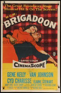 7z161 BRIGADOON 1sh '54 great romantic close up art of Gene Kelly & Cyd Charisse!