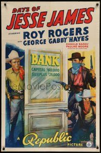 7z251 DAYS OF JESSE JAMES 1sh '39 Roy Rogers, Gabby Hayes, Red Barry in title role!