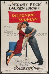 7z263 DESIGNING WOMAN style A 1sh '57 best romantic art of Gregory Peck & Lauren Bacall!