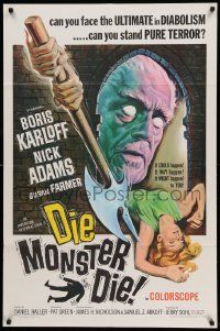 7z270 DIE, MONSTER, DIE 1sh '65 AIP, cool artwork of Boris Karloff, the ultimate in diabolism!