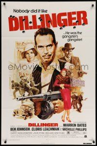 7z272 DILLINGER 1sh '73 art of gangster Warren Oates & Cloris Leachman by Akimoto!