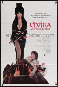 7z295 ELVIRA MISTRESS OF THE DARK 1sh '88 great image of sexy Cassandra Peterson tied to stake!